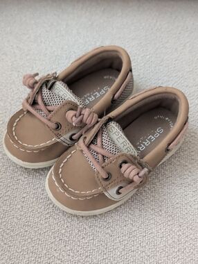 Sperry Kids Pink-Tan Moccasin Boat Shoes